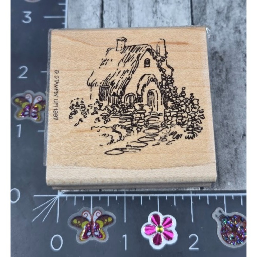 Stampin' Up! Cottage House Flowers Thatch Roof 1997 Rubber Stamp Wood #J109